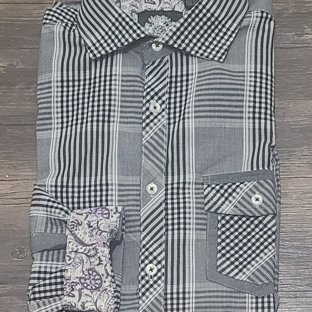 English Laundry Christopher Wicks Blaque Label Plaid Paisley Long Sleeve Shirt